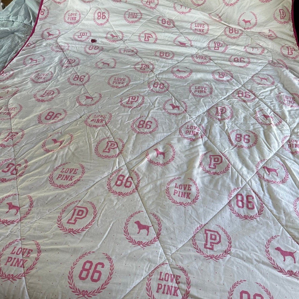 Vintage Victoria's Secret Pink Reversible Comforter Twin/Twin XL monogram dog